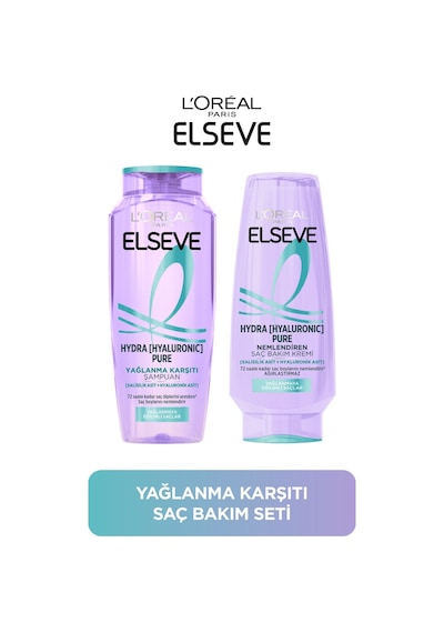 ELSEVE Hydra Pure Salisilik Asit içeren Yağlanma Karşıtı Nemlendirici Şampuan + Saç Kremi Seti