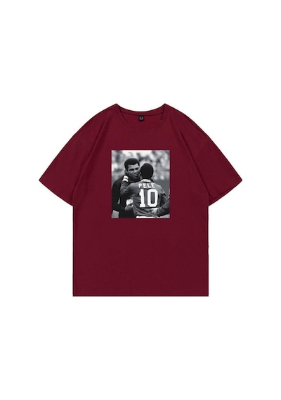Flood Of Style Erkek Bordo Pele Baskılı Oversize Bisiklet Yaka Tshirt