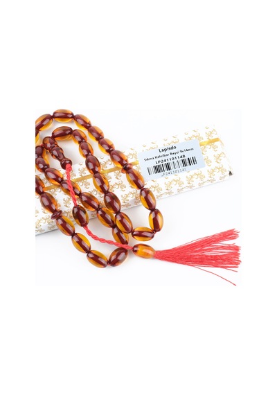 Sıkma Kehribar Beyzi Kesim 9x14mm Tesbih Kırmızı - Sarı