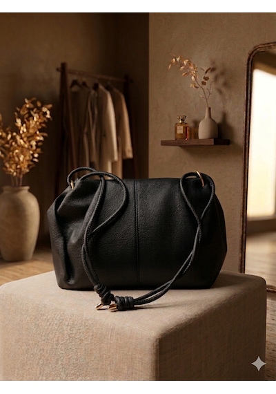 Aldorya Lüks Knotted Soft Omuz Çantası - Günlük Ve Özel Günler Için Siyah