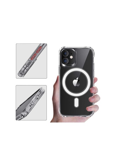 Apple iPhone Uyumlu 12 Mini Kılıf Magsafe Şarj Destekli Şeffaf Koruyucu Kapak Turuncu