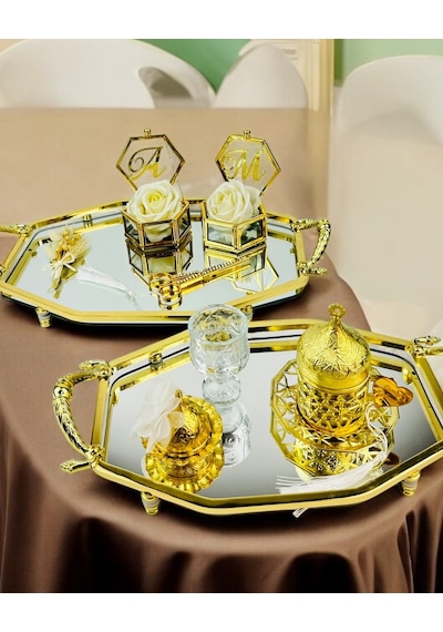 Infinity Gold Şık Söz Nişan Tepsisi Beyaz Beyaz