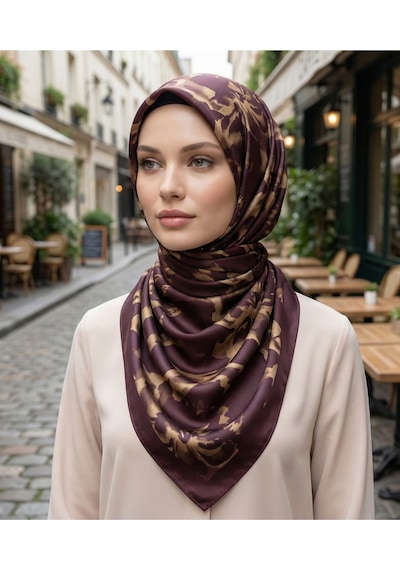 Ahenk Desen 90x90cm Organic Twill Eşarp/fular Kahve - Vizon