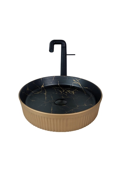 Marmo 42 Cm Mat Altın Siyah Tezgah Üstü Çanak Lavabo Renkli