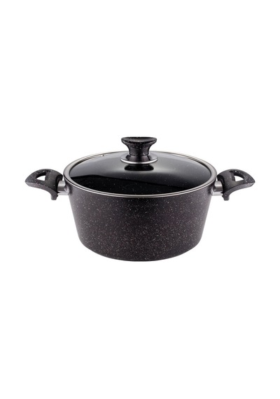 28 Cm Granit Derin Tencere Cam Kapak - Siyah Siyah