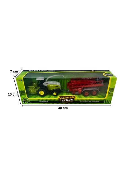 Diecast Metal Silaj Makinesi Ve Römork Seti - Oyuncak Biçerdöver Çiftlik Aracı - Yeşil Traktör