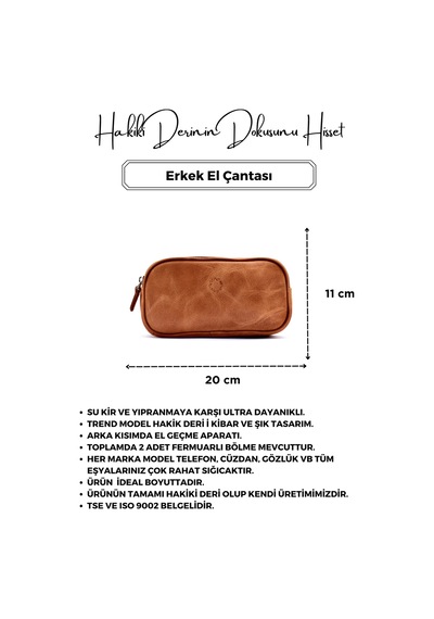 Empiero Gold Taba Hakiki Deri Çift Fermuarlı El Çantası El Geçmeli Gold Taba