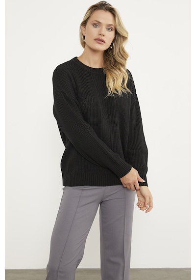 Sementa Petek Desenli Oversize Triko Kazak - Siyah 001