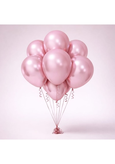 15 Adet Metalik Pembe Balon Seti Doğum Günü, Baby Shower Ve Düğün Parti Süsleri