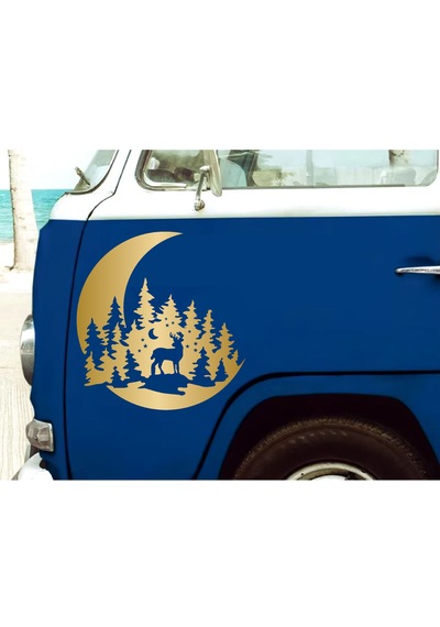 Avcı Sticker - Hilal Orman Geyik Sticker - Hunter Araba Oto Motosiklet Karavan Cam Sticker - 00131 15x14 Cm