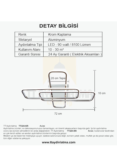 Tt324-kr Tt Ayd. 57 X 17 Krom Kaplama Gün Işığı Led Avize Krom
