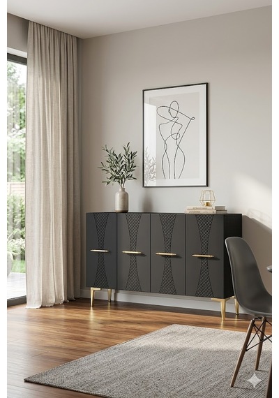 Ka1232ag Slim Konsol Ve Tv Sehpası Antrasit -gold 120cm Antrasit-gold