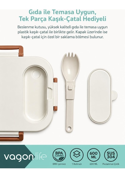 Vagonlife Vgn-7189 Let's Go 600 Ml Tek Katlı 2 Bölmeli Paslanmaz Çelik Yemek Kabı Lunch Box Çok Renkli
