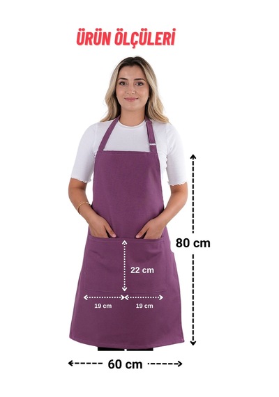 Simple 3lü Set Ayar Askılı Cepli Mutfak Önlüğü Seti 2 Eldiven Şef Garson Kafe Aşçı Barista Mor