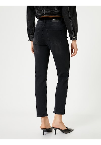 Koton Slim Düz Paça Kot Pantolon Cepli Pamuklu - Eve Slim Jeans Siyah 4sal40318md Siyah