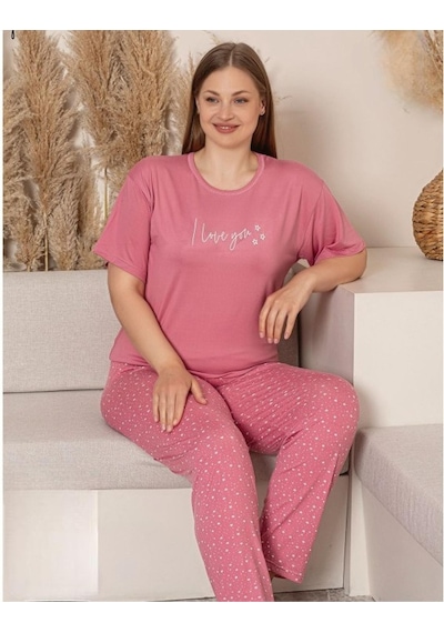 Sude Charme Kadın Büyük Beden Bisiklet Yaka Milan Likralı Kısa Kol Pijama Takımı K601/246 - 1 Adet Pembe Sude Charme Kadın Büyük Beden Bisiklet Yaka Milan Likralı Kısa Kol Pijama Takımı K601/246 - 1 Adet Pembe