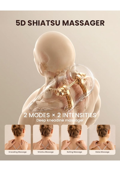 Breo N5 Mini Boyun Ve Omuz Masaj Aleti, Evde Boyun Sırt Derin Boyun Masajı İçin Isı Shiatsu Masaj Yastığı Bej, Boyut2
