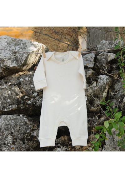 Naturaborn Gots Organik Sertifikalı Patiksiz Uzun Kollu Manşetli Tulum Bej