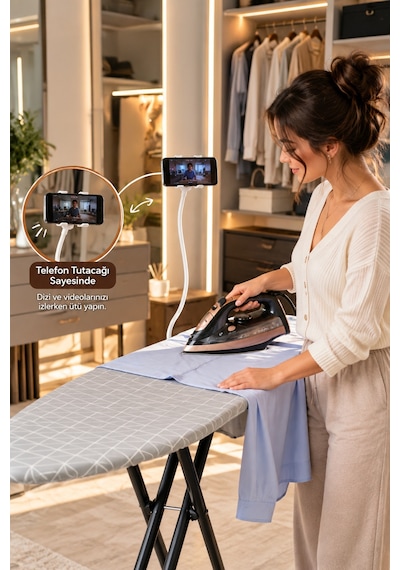Perilla Alsu Lüx Ütü Masası – Isıya Dayanıklı Kumaş, Buhar Geçirici Geniş Perfore Tablalı Standart Ütü Masası 38*120 cm