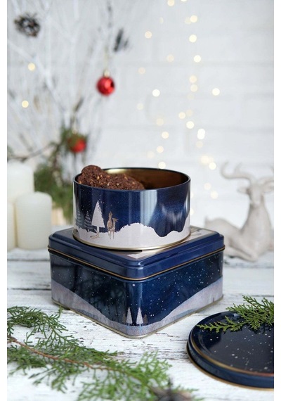 Winter Deer Desenli 2'li Metal Saklama Kabı Seti, 1,9 Lt + 1,1 Lt