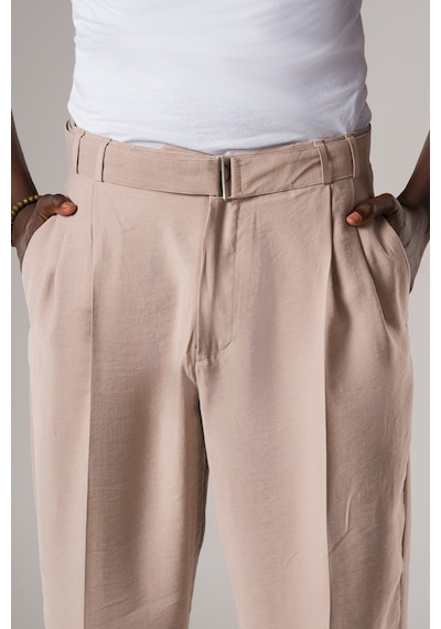 Akçaylar Çift Pileli Yazlık Modal Kumaş Beli Kemerli Geniş Paça Baggy Pantolon Krem