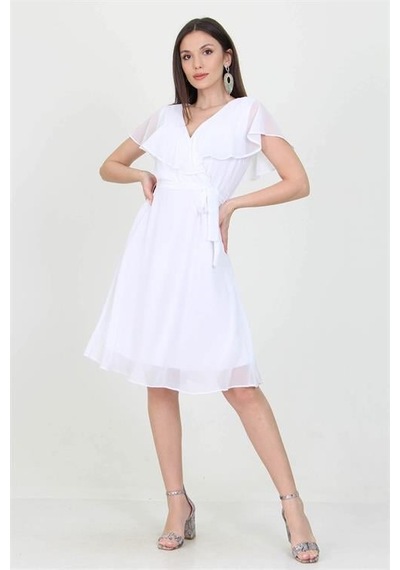Dip Moda Kadın Şifon Mezuniyet Elbisesi Dpry8081 BEYAZ Beyaz