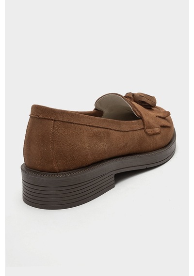 Luvishoes Luvi Shoes Milina Toprak Süet Püsküllü Hakiki Deri Kadın Loafer Ayakkabı Toprak