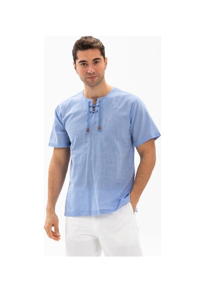 Kısa Kol Şile Bezi Zımbalı Erkek Tshirt Mavi 3032