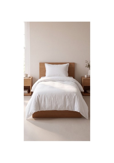%100 Pamuk Keten Tek Kişilik Nevresim Takımı Lastikli Çarşaflı 160x200 Cm Beyaz - 904795714 Beyaz