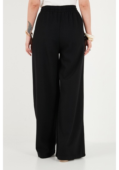 Lela Pamuklu Relaxed Fit Yüksek Bel Geniş Paça Pantolon Bayan Pantolon 668yp5559 Siyah