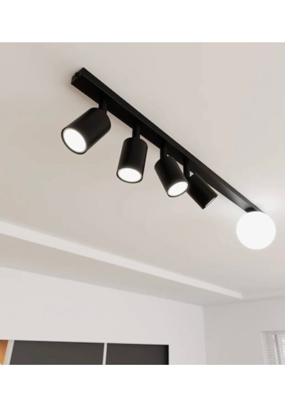 100 Cm Tavan Avize 4 Lü Hareketli Gu10 Spot Opal Cam E27 Os Ram P Siyah