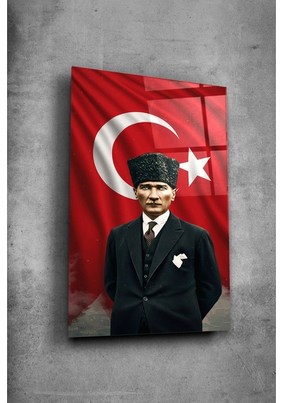 Atatürk Cam Tablo Portre Cam Tablo Duvar Dekoru Atatürk Portresi Kırılmaz Cam Solmaz Baskı 010
