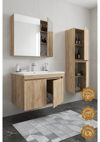 Teta Home Tokyo 80 Cm Mdf Banyo Dolabı Seti +boy Dolabı Atlantik Çam Atlantik Çam