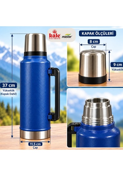 Kale Master 2 L Klasik Çelik Termos -mavi, Kulplu Avcı Termosu, Sıcak Soğuk İçecek Termosu, Seyahat Ve Kamp Termosu-501