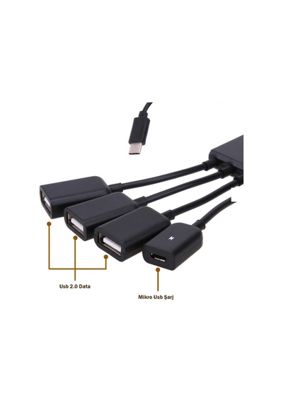 Type-c Otg Hub Çoklayıcı 3 Port Usb 2.0 Data Ve Mikro Usb Şarj Girişli Çevirici Adaptör