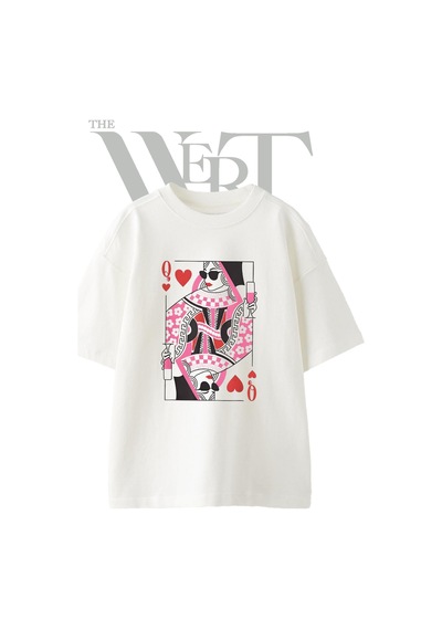 Thewert Queen Hearts Sunglasses Tasarım Baskılı Ünisex Beyaz Oversize T-shirt