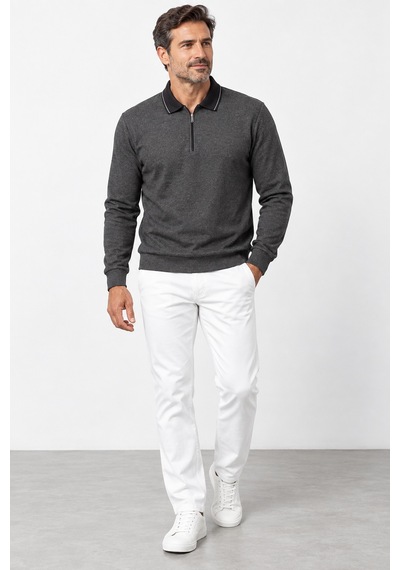 Bihan Store Erkek Yarım Fermuarlı Polo Yaka Sweatshirt 11719-antrasit
