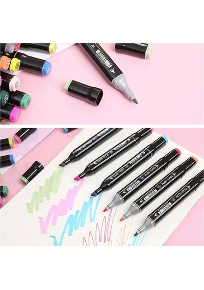 Çift Taraflı Marker Keçeli Kalem Seti 48 Renk Marker Resim Mimari Ve Grafik Tasarım Kalemi Çok Renkli