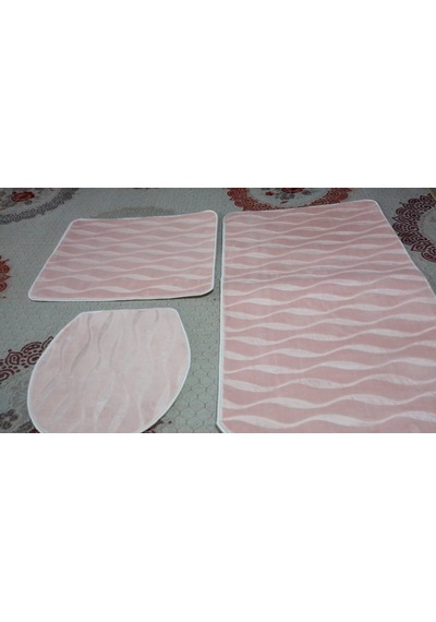 Mink Halı 3'Lü Kaymaz Taban Pembe Klozet Takımı Hm001 Pudra