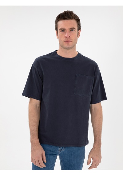 Lacivert Oversize Bisiklet Yaka T-shirt