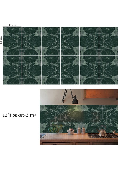 Tink Kendinden Yapışkanlı Yeşil Mermer Desenli Pvc Panel 41x62 Cm