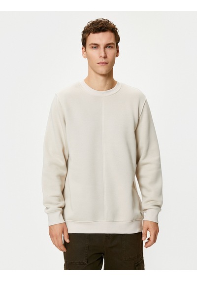 Koton Basic Sweatshirt Bisiklet Yaka Dikiş Detaylı Uzun Kollu Bej 4wam70369mk Ekru