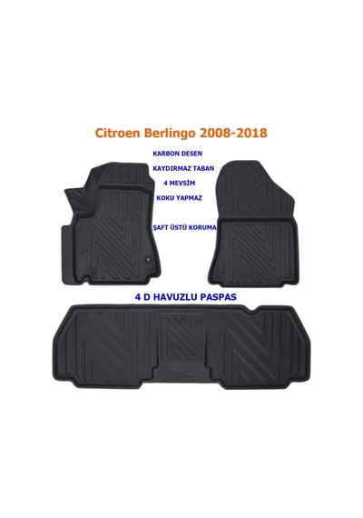 Citroen Berlingo 2008-2018 4d Premium Havuzlu Paspas