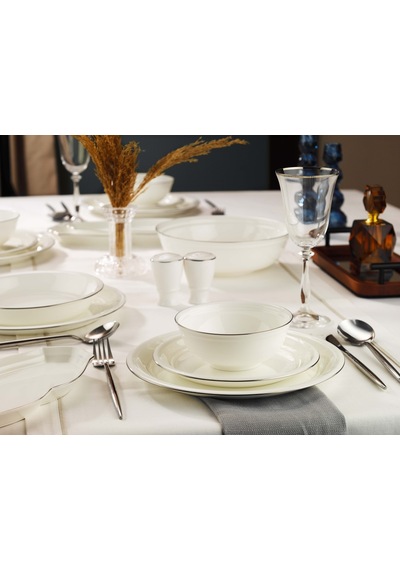 Evaliza Sapphire Platin 32 Parça 6 Kişilik Yemek Takımı Beyaz