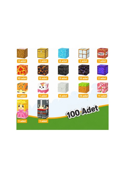 Minecraft Manyetik Küp Blok Yapı Taşı 100 Parça