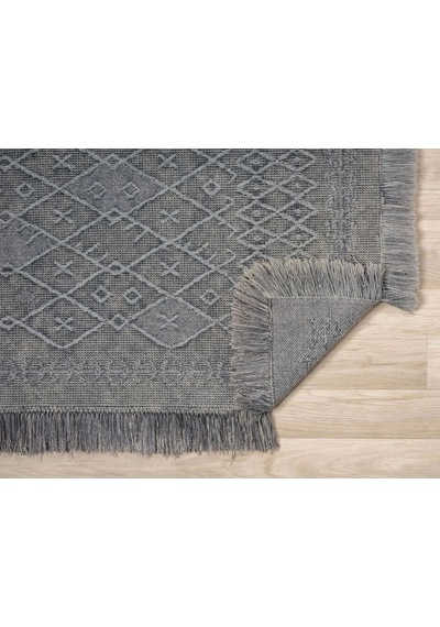 Carpetrium Antique Prm Grey - Dört Tarafı Saçaklı Pamuklu Yıkanabilir Kilim