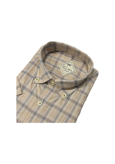 Eren Style Linen Keten Klasik %100 Cotton Kısa Kollu Terletmeyen Gömlek Krem