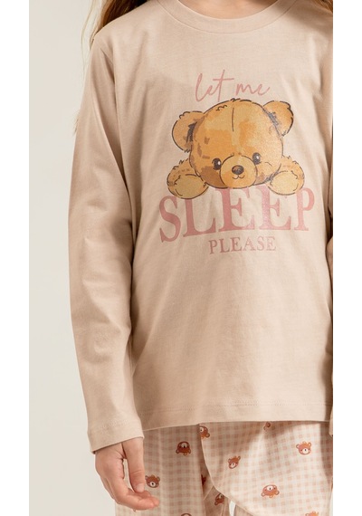 Rolypoly 3915 %100 Pamuk Uzun Kol Kız Çocuk Pijama Takımı Pudra Pembe