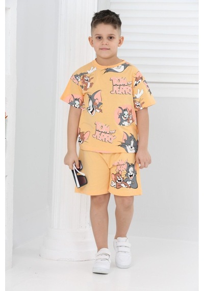 Veramoni Unisex Tom&jery Baskılı Kısa Kollu Şortlu İkili Takım sarı