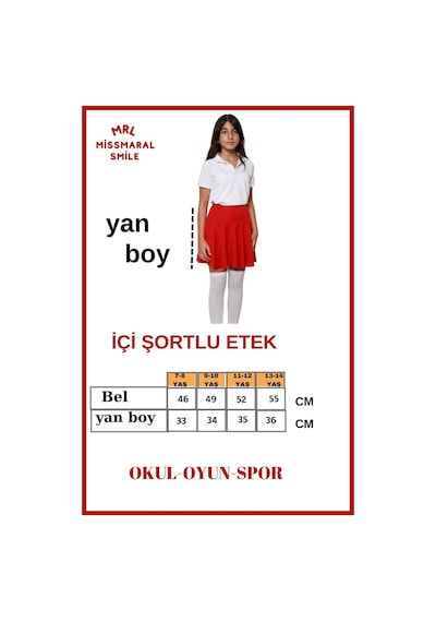 Kız Çocuk Okul Etek Kırmızı Yüksek Bel Içi Şortlu Likralı Kumaş Okul-oyun-spor-etkinlik Eteği Kırmızı